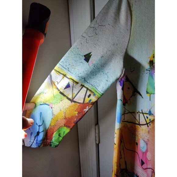 Lily London Abstract Outdoor Scene Art-To-Wear Relaxed Fit 3/4-Sleeve Top S - Picture 3 of 11